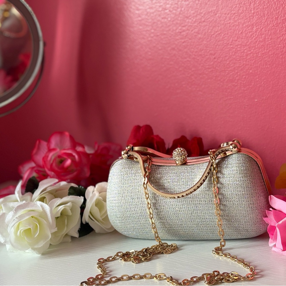 Shimmering Silver and Pink Wristlet with Gold Chain - Picture 2 of 5